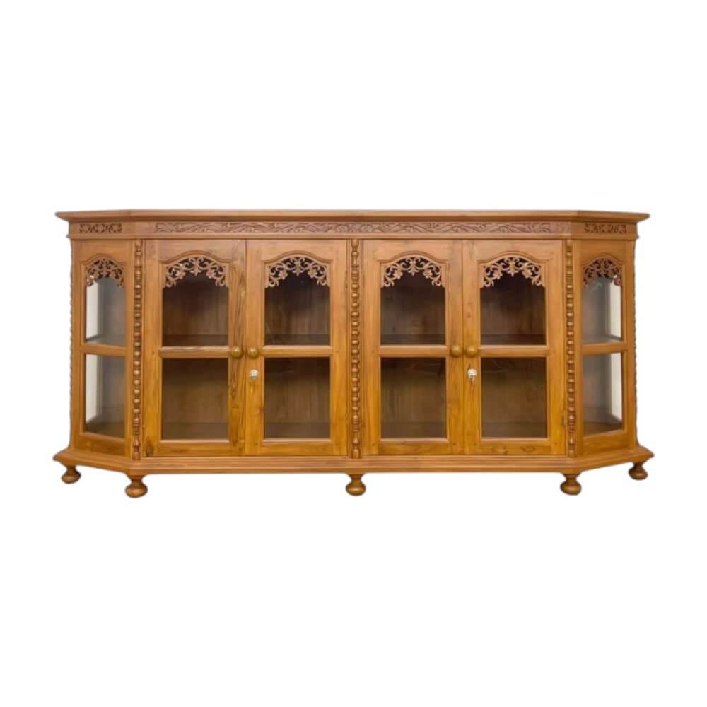 ตู้วางทีวีไม้สักแท้ NAPATCHA FURNITURE รุ่นห้าเหลี่ยม/แกะลาย ไม้สักแท้ ขนาด 180X50X90 ซม. สีไม้สักธรรมชาติ_0